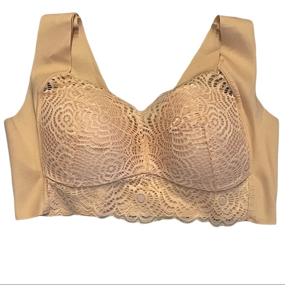 Wireless Bra Full Coverage Sports Bra Extra Stretchy Breathable Lace Trim Bra - Picture 1 of 7
